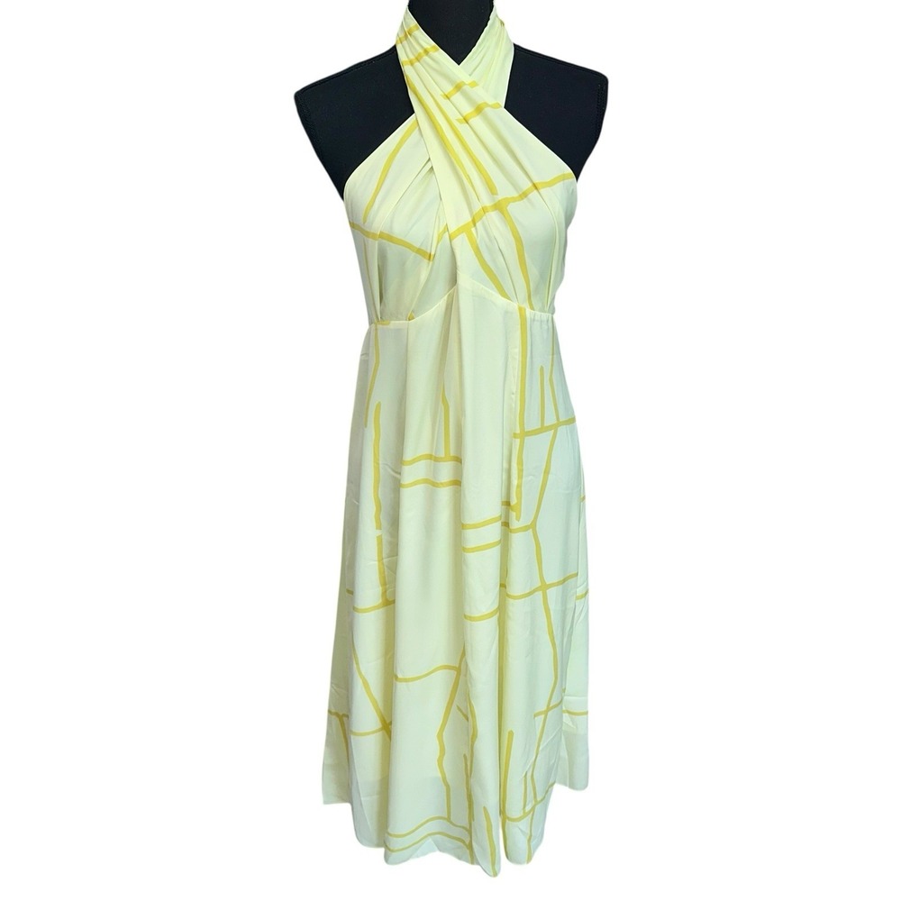 Banana Republic Dress Women 8 Yellow Halter‎ Midi Satin Sleeveless Summer NWT
